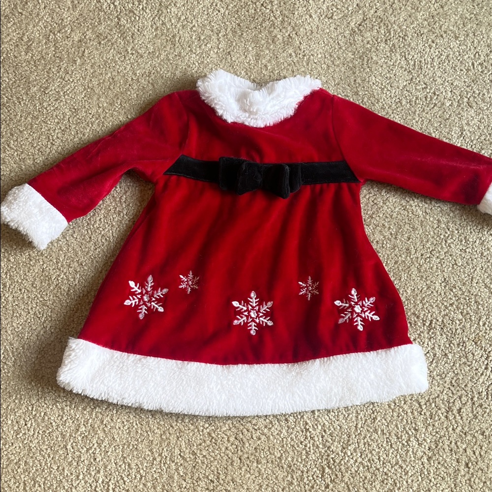 Red Holiday Dress with Snowflake Embroidery